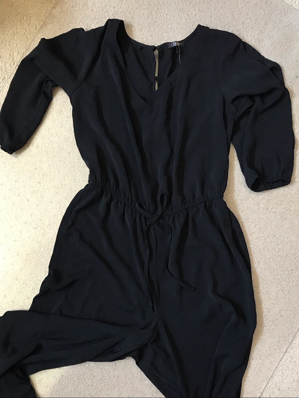 BeBop Black Long-Sleeve Jumpsuit with Drawstring Waist